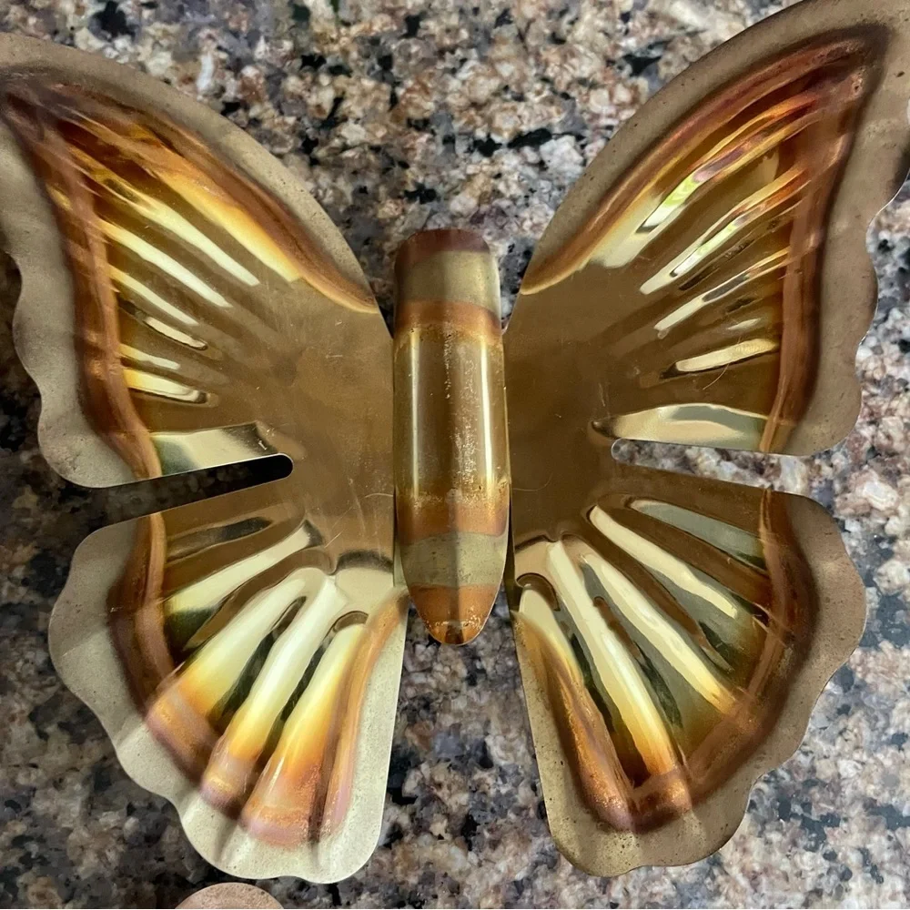 Two Sets (6) Homco Vintage Metal Brown & Gold Butterfly MCM Wall Decor, 1980's.